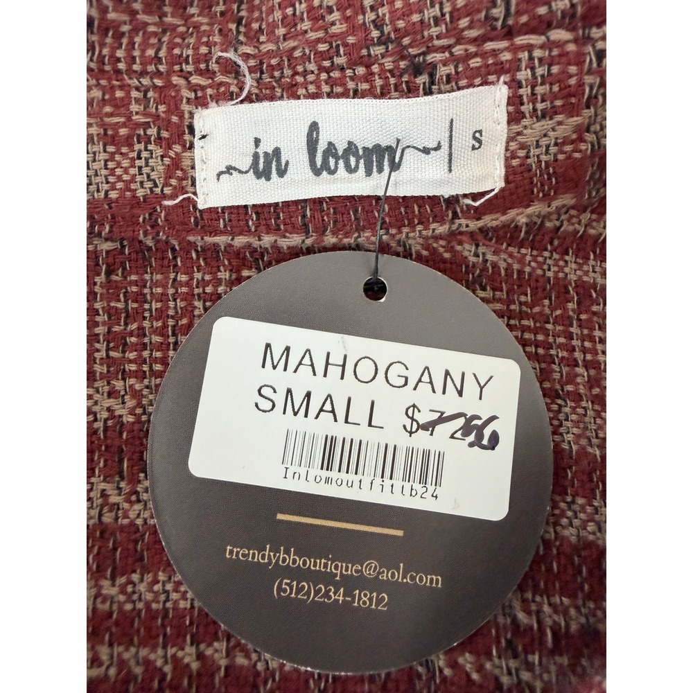 In Loom Plaid Tunic Blouse Size S Mahogany Cotton Linen Boho Academia Lagenlook - Picture 7 of 11